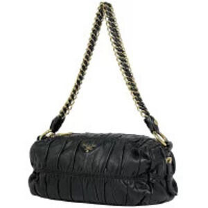 Prada chain shoulder bag Hobo gathered leather black nero